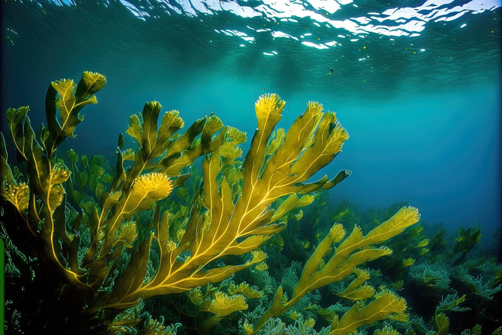 Riff unter Wasser mit Braunalge Laminaria
